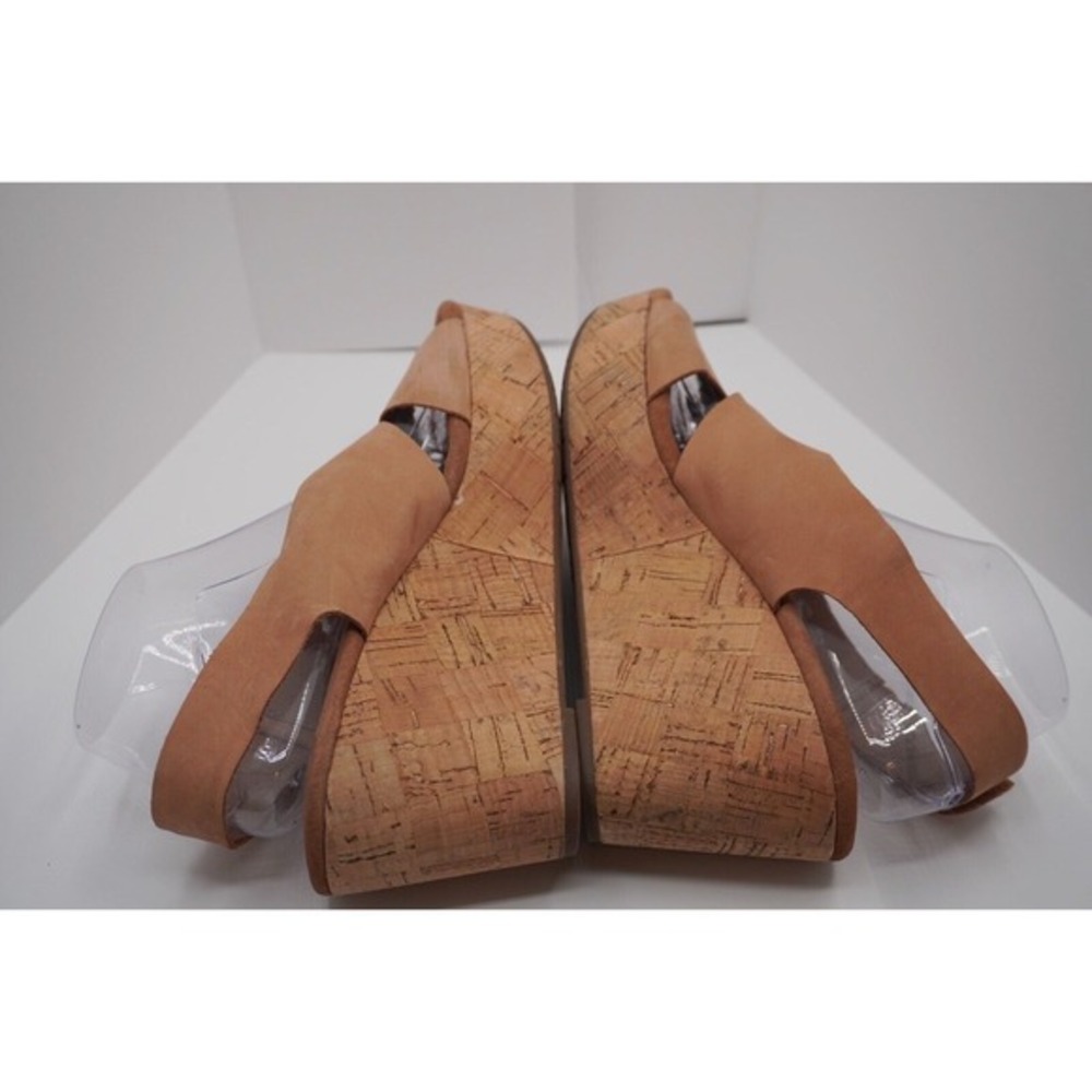 Clarks Tan Leather Cork Wedge Sandals Slingback Platform Shoes Vacation 11 34-06 - Picture 3 of 9